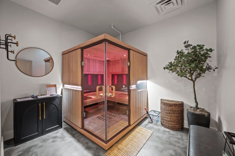 wellness room at Marathon Pilates in Nashville with infrared sauna and red light therapy